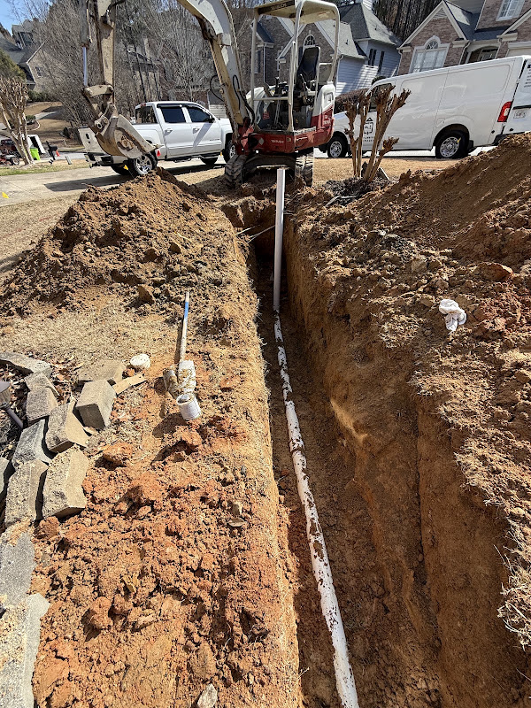 Sewer line repair excavation at an Atlanta home